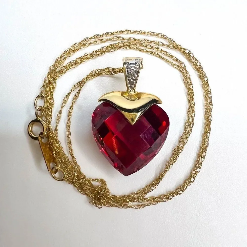 10k Yellow Gold Ruby Diamond Necklace 16
